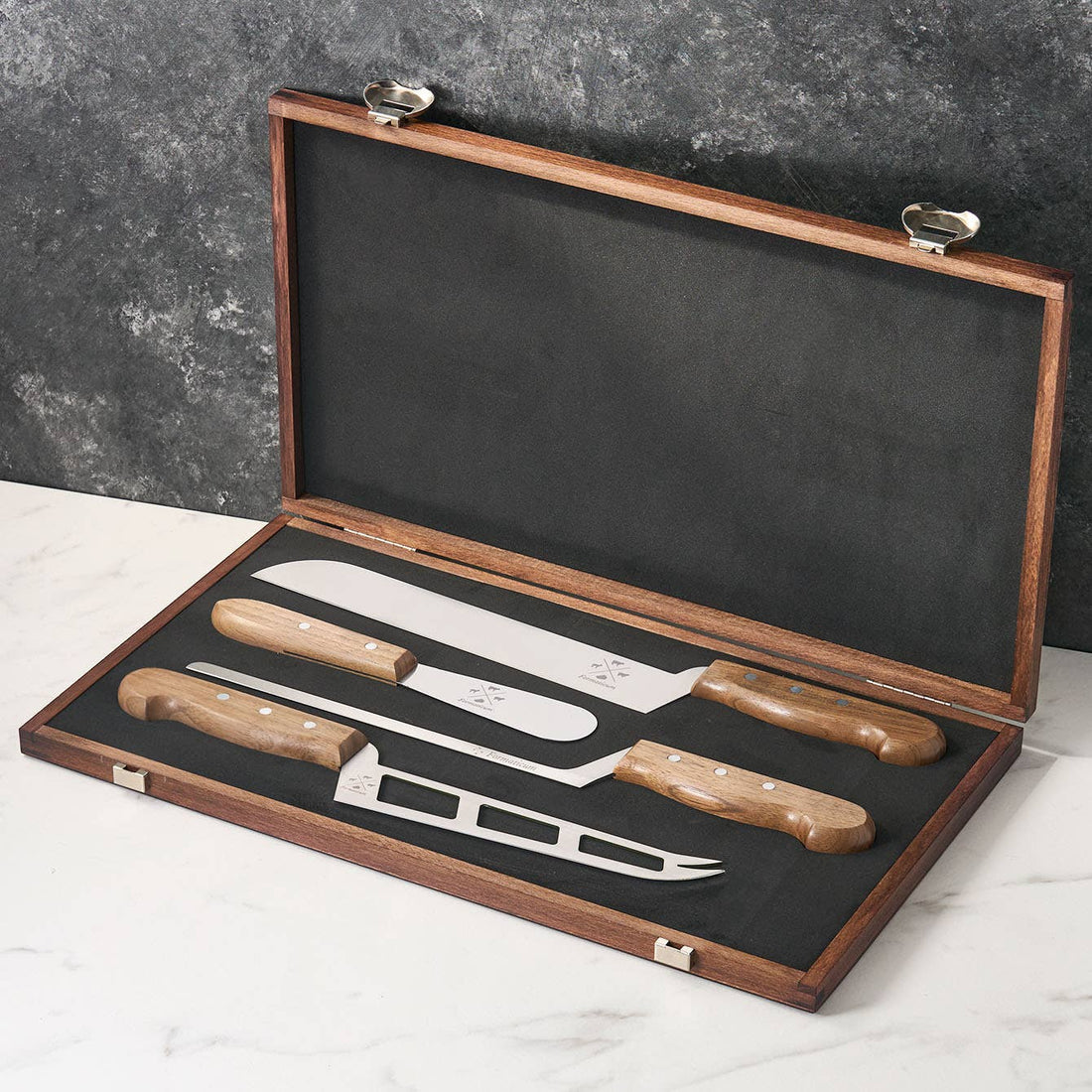 Professional 4 Knife Set - Soft Knife w/ Forklet - Walnut Handles