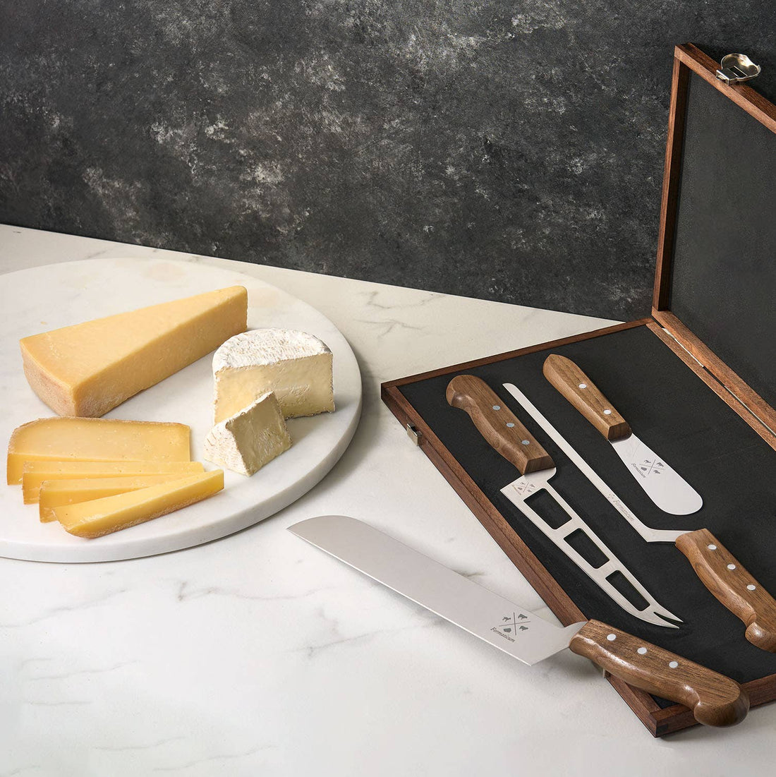 Professional 4 Knife Set - Soft Knife w/ Forklet - Walnut Handles